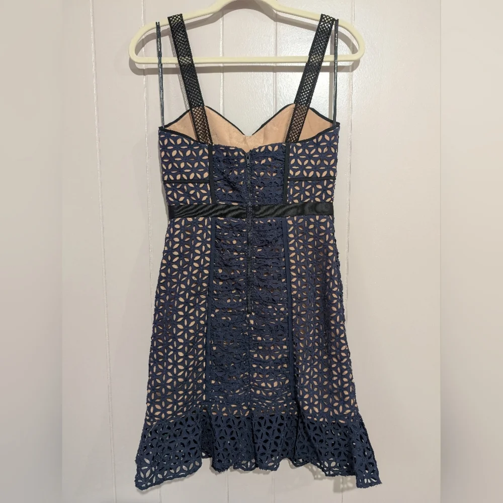 SELF-PORTRAIT Navy Petal Broderie Dress Size US 4 - Picture 8 of 12